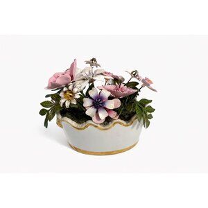 Ted Arnold Flower Bouquet Metal Enamel Cache pot Porcelain and Enamel Brass Mini